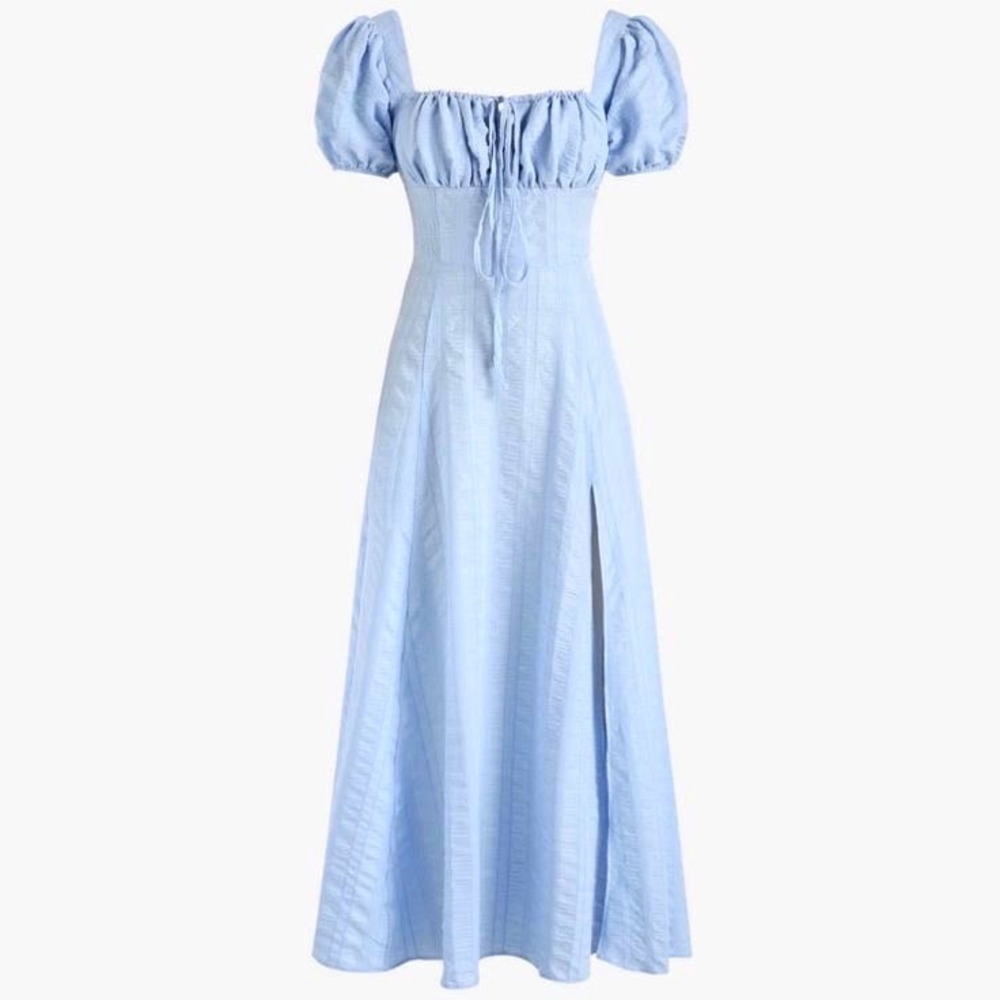 Cider S Blue Milkmaid Maxi Dress Puff Sleeve Slit Cottagecore Prairie Milkmaid